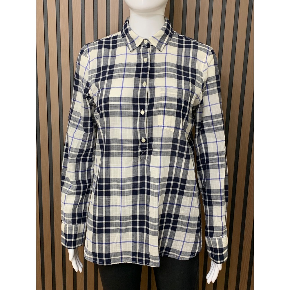 J.Crew The Perfect Shirt Popover Plaid Blouse Navy White Purple XS